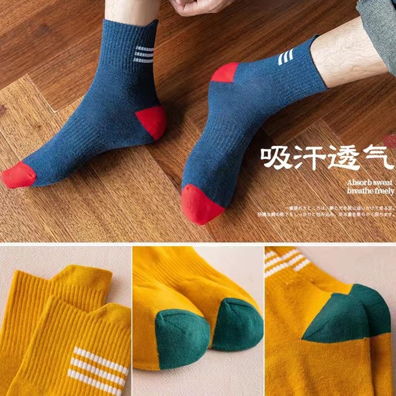 113724/卡思诺 百搭运动袜男女中筒袜秋冬长款吸汗防臭日系运动袜潮袜高档精工 提耳三杠【5双装】