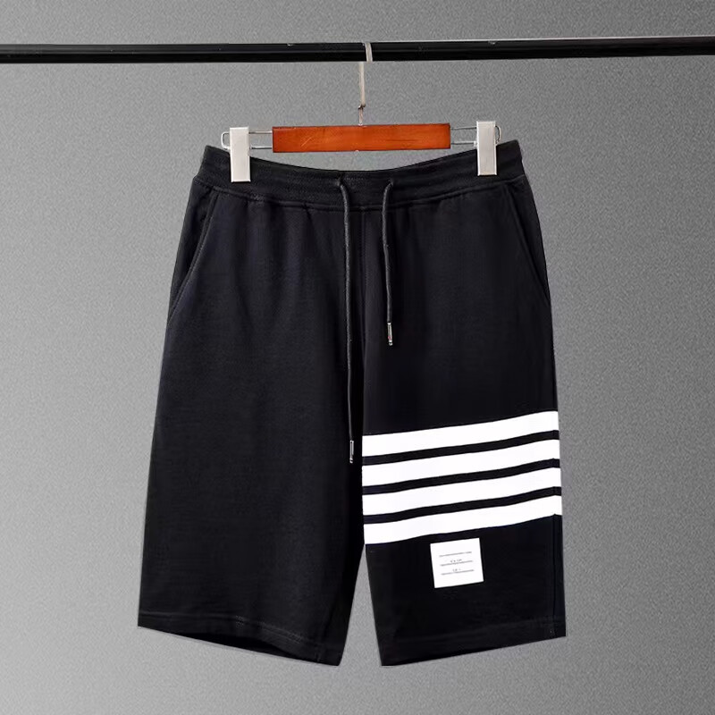 tb四道杠条纹色织五分裤男汤姆潮牌短裤男纯棉宽松休闲中裤男潮 黑色
