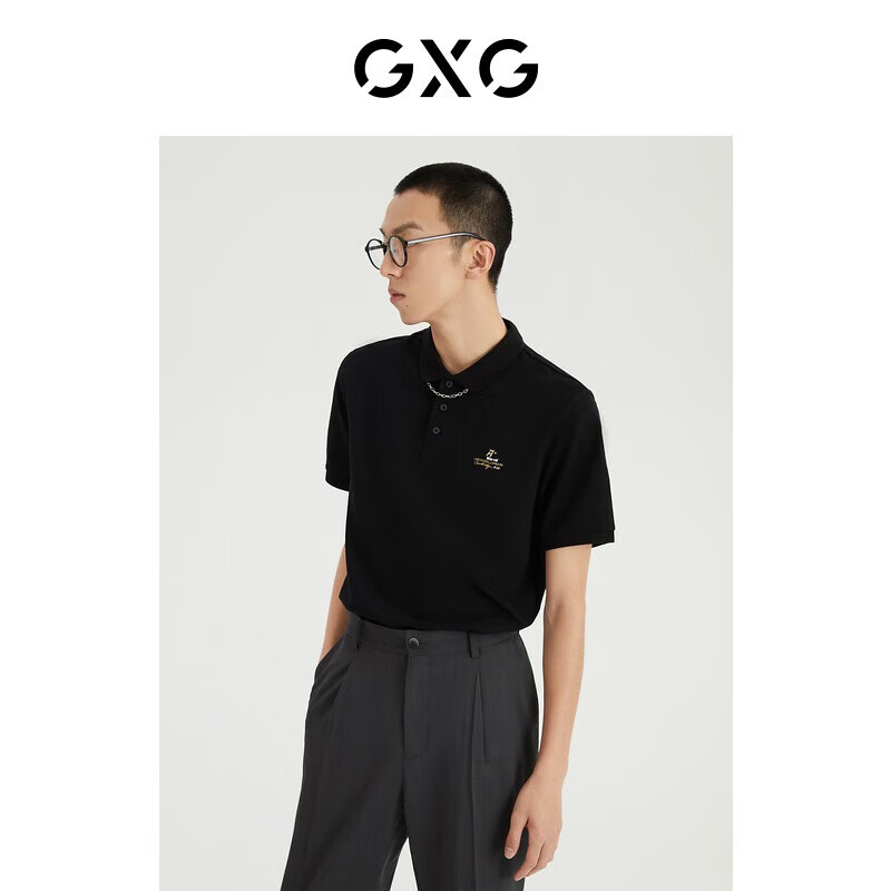 GXG奥莱 多色多款休闲时尚POLO合集 黑色胸前刺绣POLO衫-GD1240533C 170/M