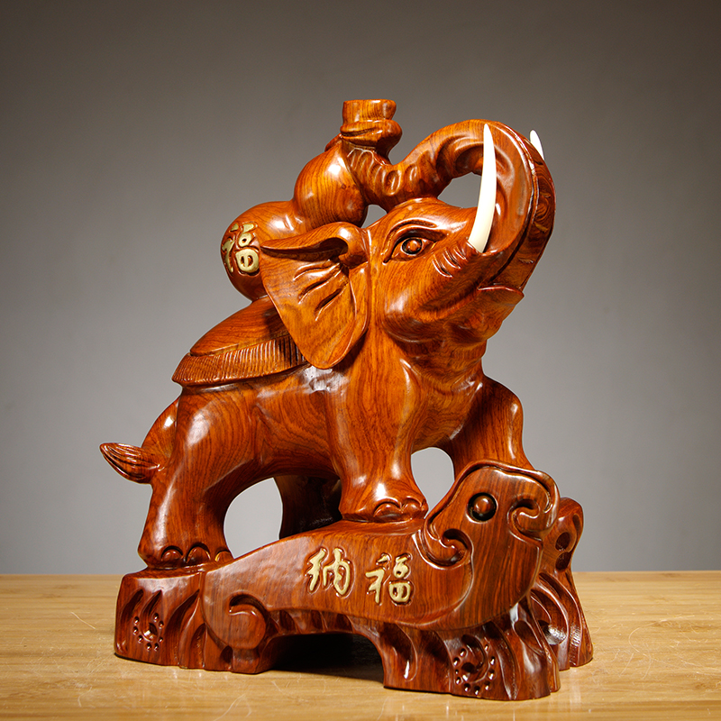 奈希森花梨木雕大象摆件一对木象家居客厅玄关书房办公室桌面装饰红木