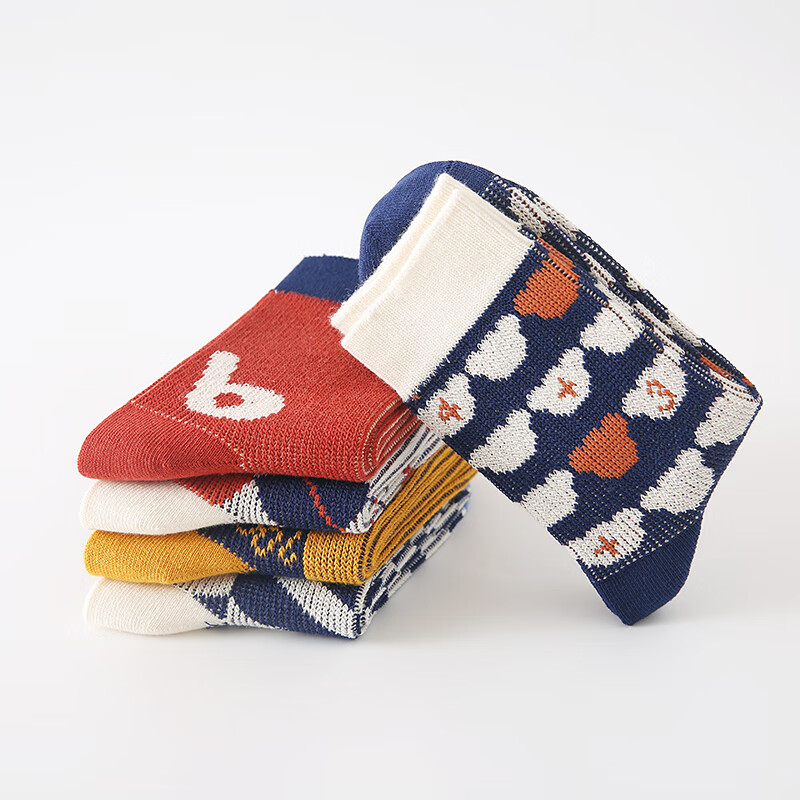 六指鼠男童女童袜子儿童中筒袜男孩大童秋冬季厚棉童袜潮时尚彩条春秋 880双针彩色 5双 均码 建议7-16周岁(鞋33-36码/袜标10-15岁）