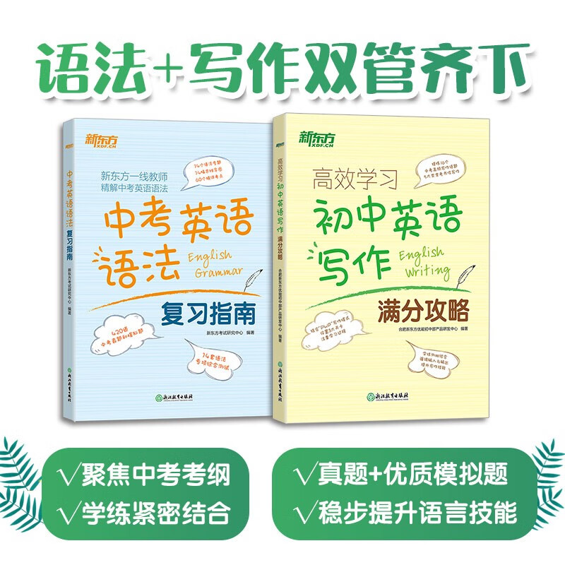 新东方 初中英语专项：语法复习指南+写作满分攻略（套装共2册）中考英语