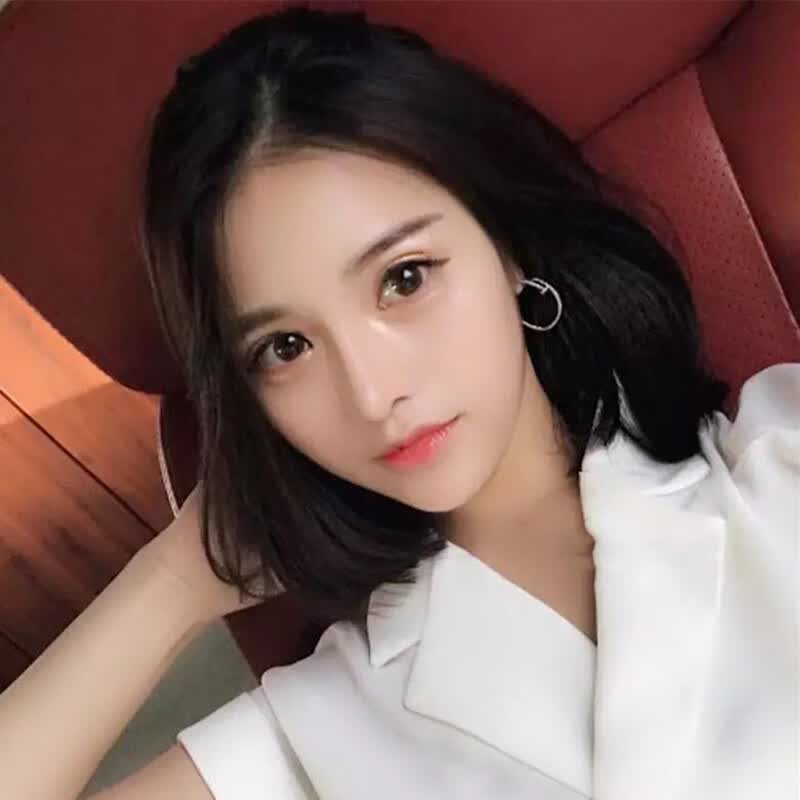 假发女中分刘海波波头短直发蓬松修脸化纤头套 黑色