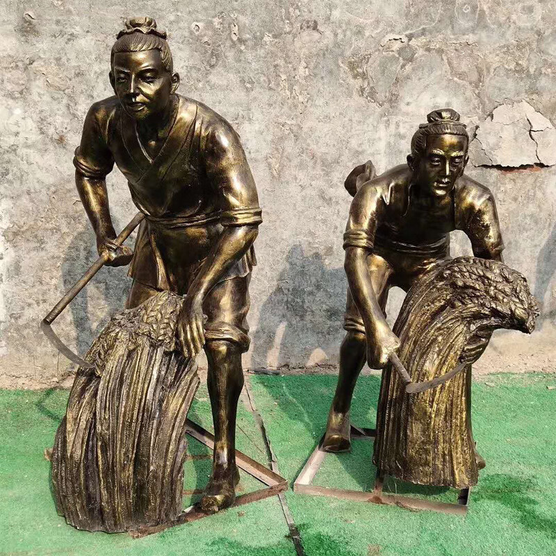 瀛乐 玻璃钢厂家仿铜人人物雕塑现货农耕劳动场景广场景观雕塑小品摆