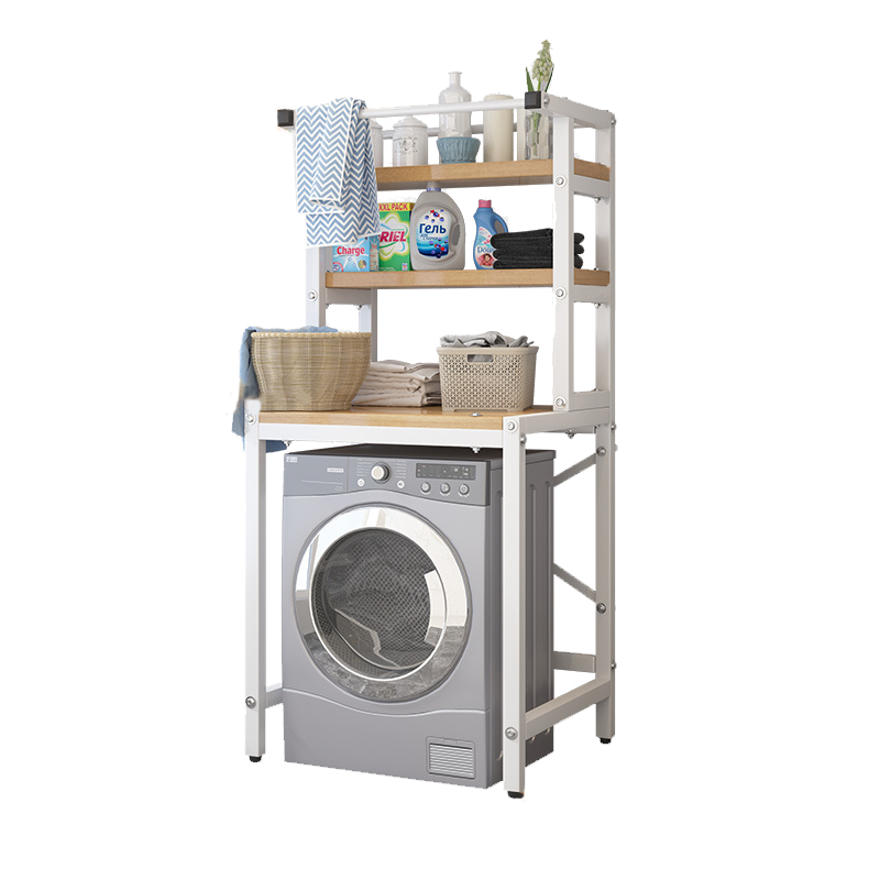 顺优 洗衣机置物架 落地阳台储物架三层卫生间马桶收纳架翻盖波轮滚筒洗衣机架子 白色 SY-089