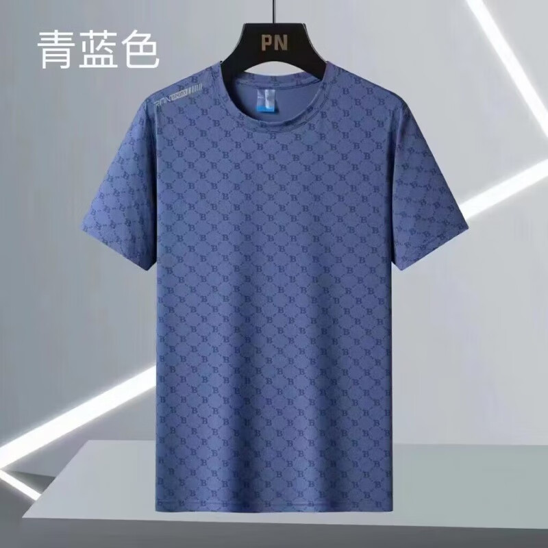 夏季休闲冰丝透气半袖上衣男女跑步健身情侣宽松运动短袖 青蓝色(男)