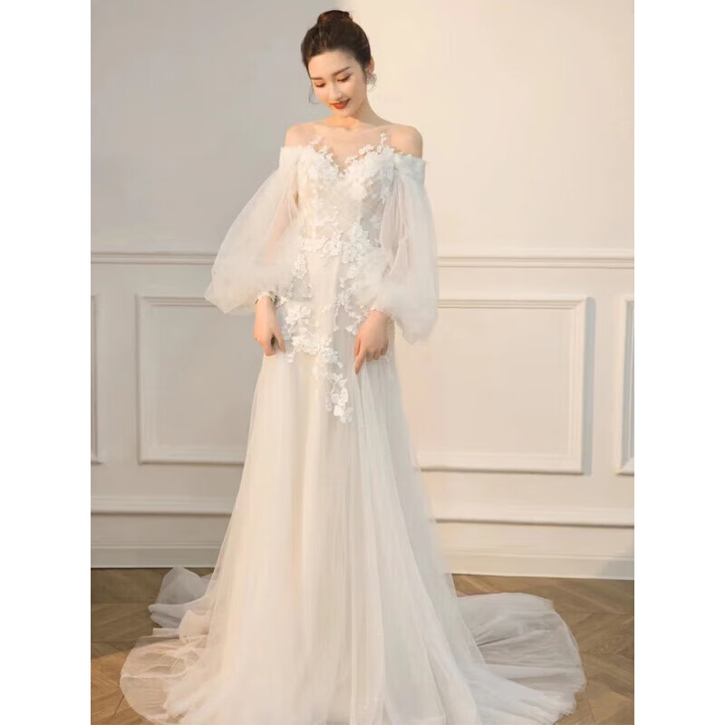 舒凯乐成人礼服女 18嵗岁礼服婚纱2023新娘气质迎宾轻纱礼服出门纱旅