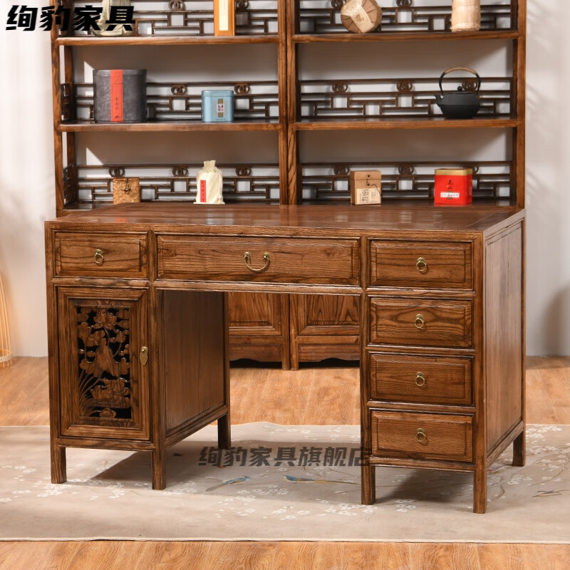 绚豹中医诊疗桌仿古新中式古典南榆木中医诊断实木电脑桌荷花诊疗桌