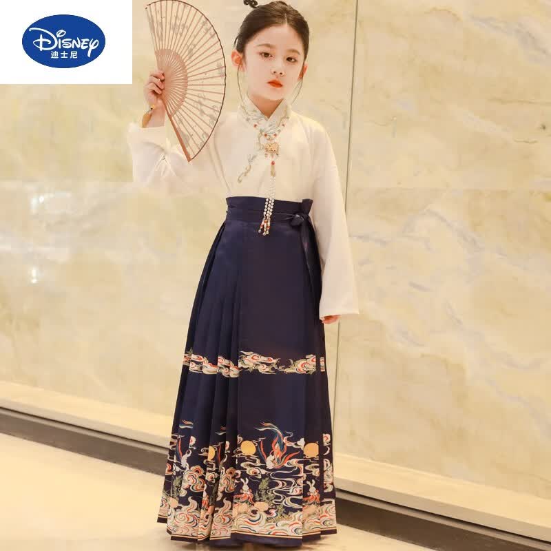 迪士尼（Disney）中国风女童古装马面裙套装2023小女孩薄款古风汉服裙夏季明制唐装 瑶月套装（春秋长袖） （同款发 160 身高155-162怎么看?