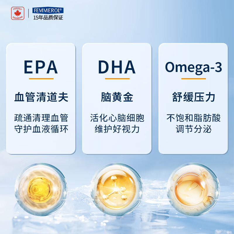 FEMMEROL纷梦乐深海鱼油软胶囊心脑血管高纯度Omega3加拿大进口26.9月到期 1380mgOMEGA3鱼油 45粒*6盒