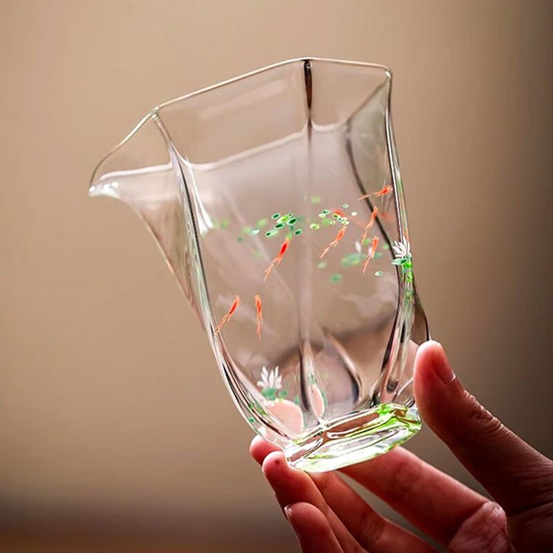 一品工坊玉见玻璃公道杯2024新款创意手绘锦鲤茶具家用茶海分茶器倒