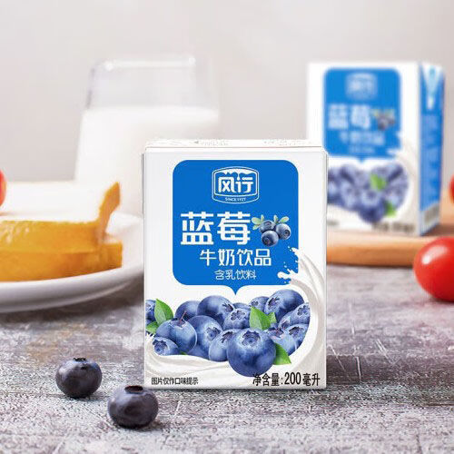 风行牛奶原味酸奶200ml*24盒 蓝莓高钙红枣枸杞味纯牛奶12盒整箱 蓝莓
