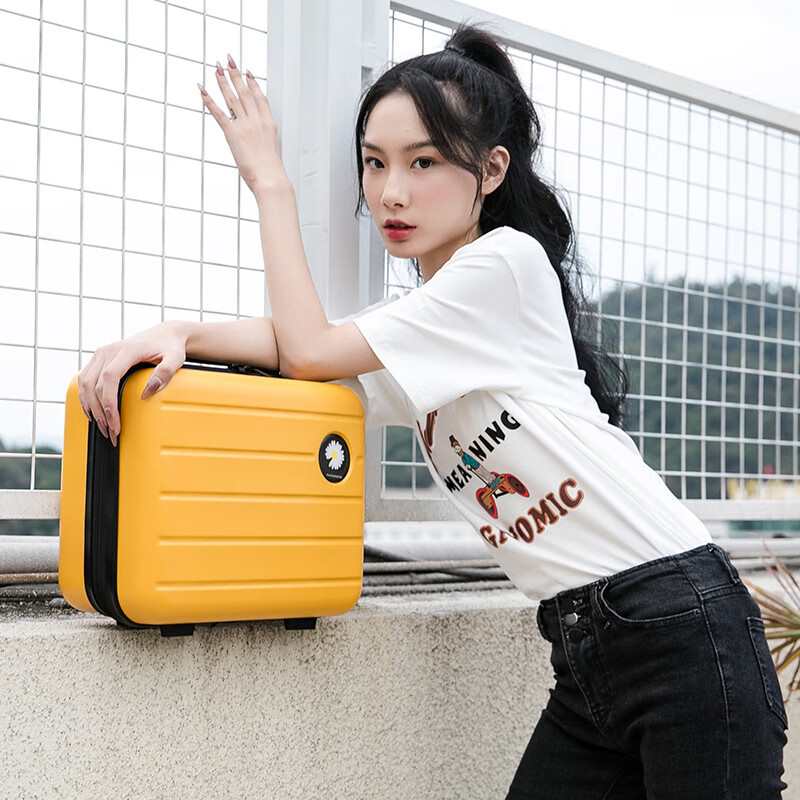 AODAISI韩版商务手提15英寸行李箱女化妆箱旅行收纳箱出行礼盒礼品包装箱 黄色 15寸