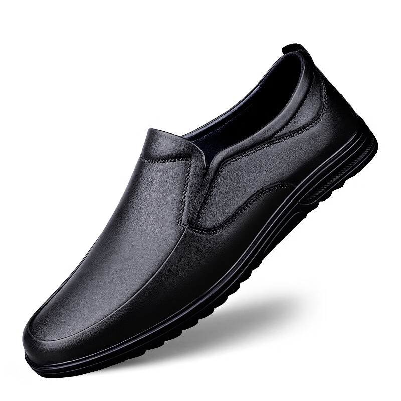 hawit不系带易穿脱皮鞋男士商务皮鞋头层牛皮透气套脚中老年软底皮鞋