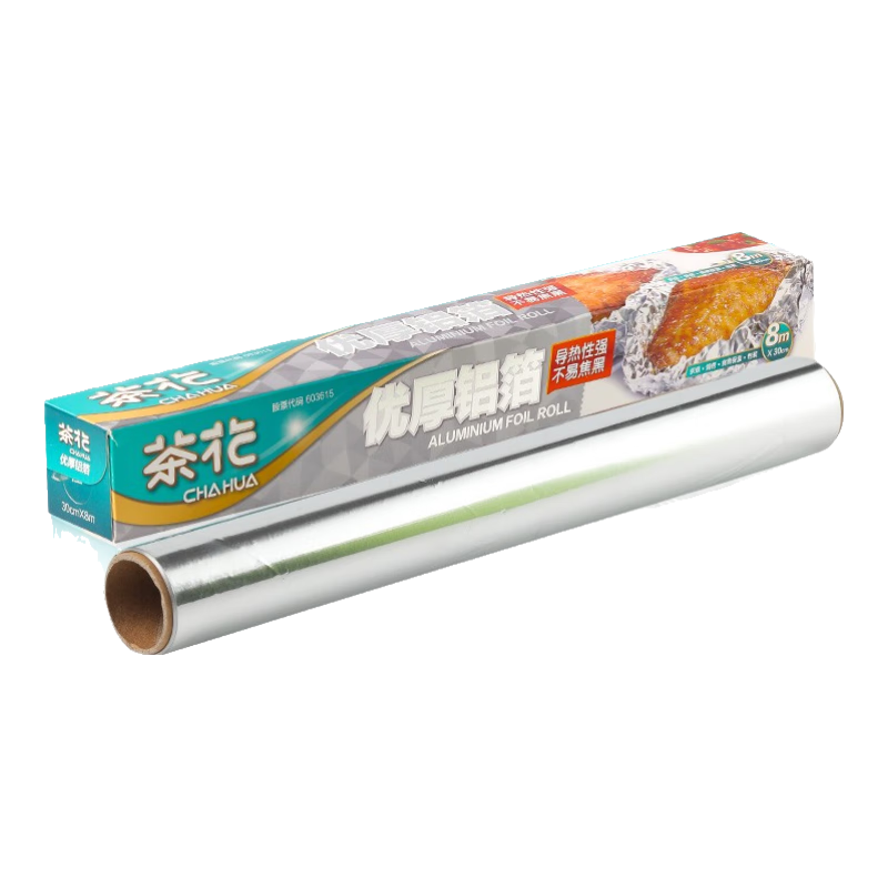 茶花（CHAHUA）燒烤錫紙盤(pán)鋁箔烤箱家用燒烤空氣炸鍋錫箔紙烘焙烤盤(pán)食品級(jí)廚房 8m*30cm【1卷8米】 加厚耐烤 縮水保鮮