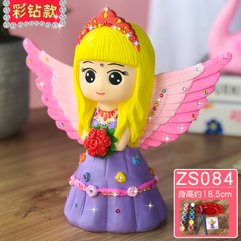 元氣小猴 儿童玩具网红石膏娃娃diy手工上色涂色搪胶存钱罐公主填色