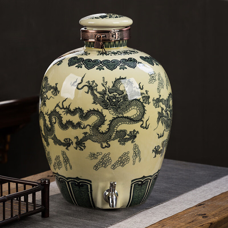 景德镇陶瓷私藏泡酒坛子10/20/30/50斤酒瓶空瓶家用密封酒缸酒罐 10斤水墨龙腾无孔