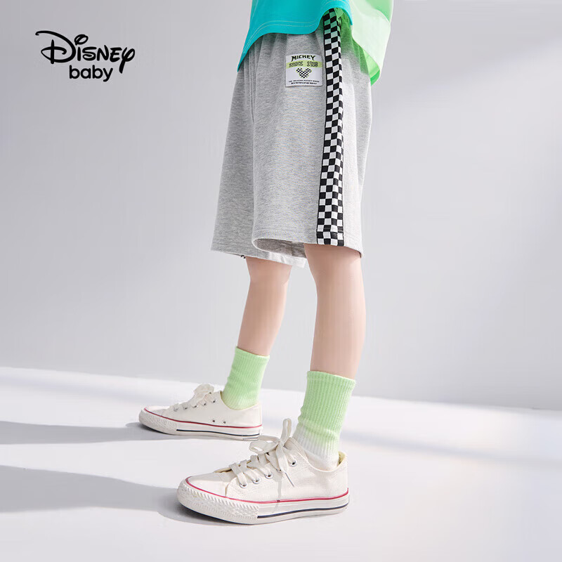 迪士尼（DISNEY）童装儿童男童中裤拼接短裤休闲垂顺运动裤子24夏DB321NE02灰120