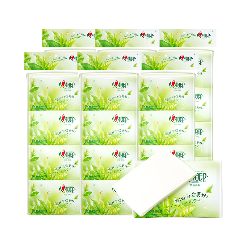 心相印（Mind Act Upon Mind）心相印手帕纸茶语纸巾随身纸巾皮夹式餐巾纸便携式面巾纸小包纸巾 8条64包