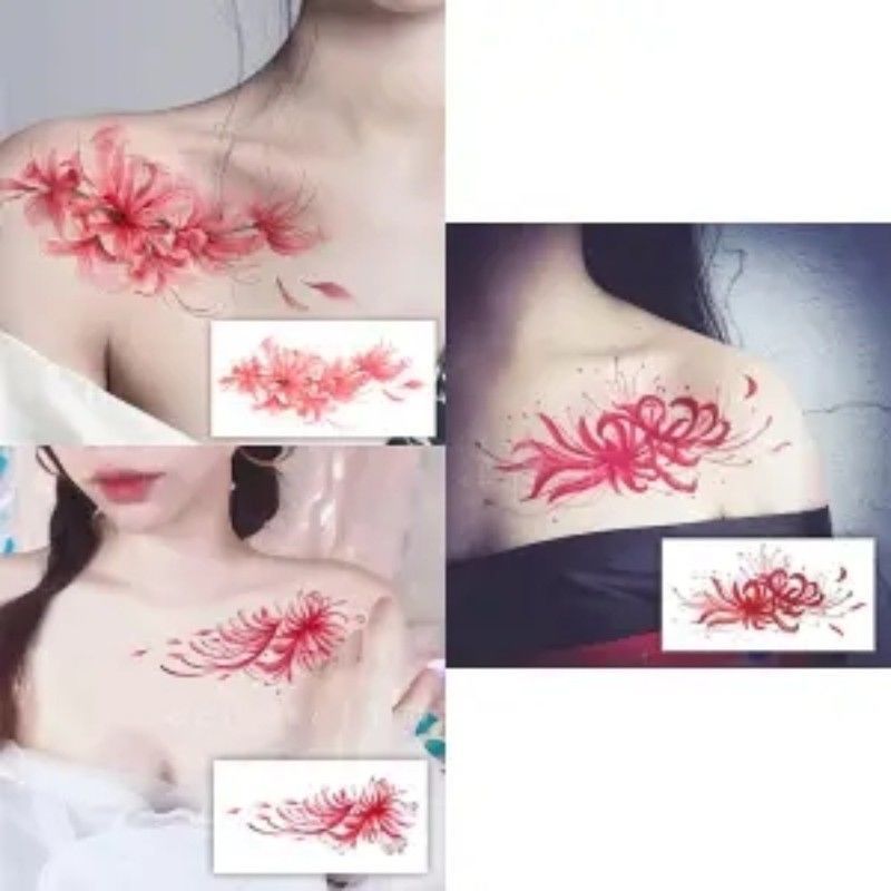 衣莉丝纹身洗不掉 腹部纹身防水翅膀蕾丝玫瑰花朵遮盖肚子小腹疤痕