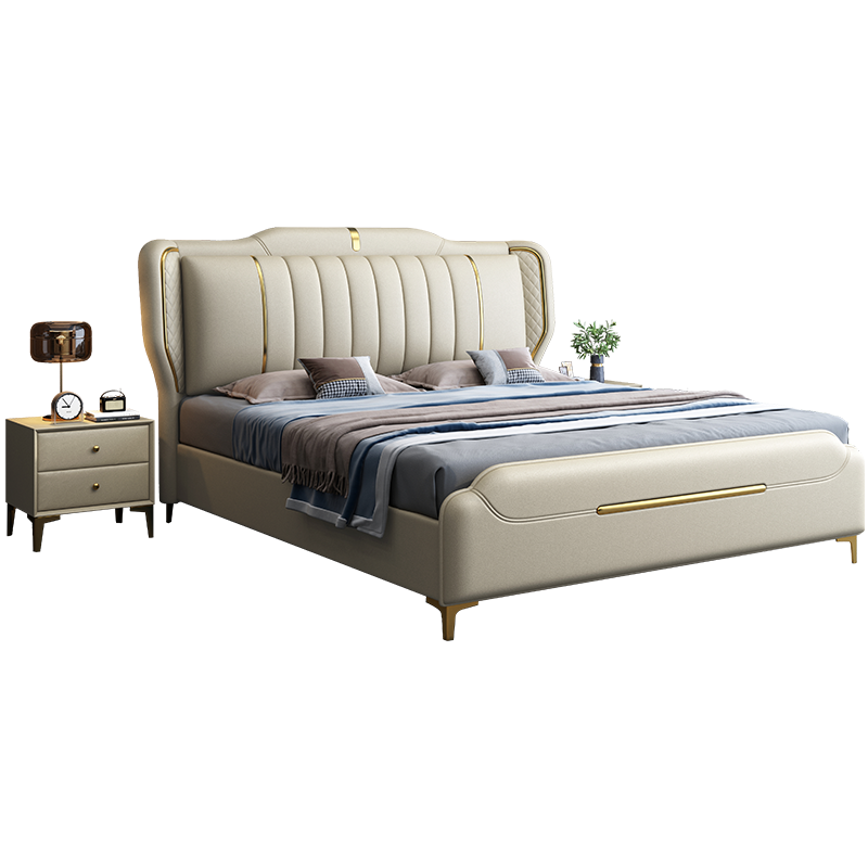 卧森 轻奢北欧免洗科技布床现代简约主卧1.8米双人床软靠布艺婚床 床+9D乳胶床垫+2柜 【免洗科技布床】 1800mm*2000mm  框架结构