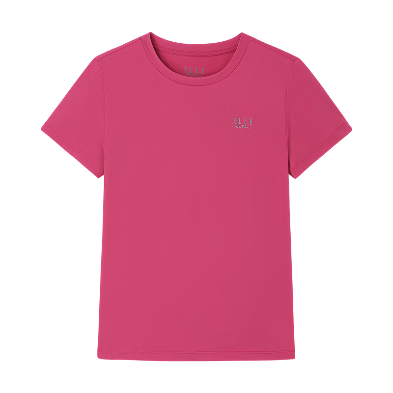 ELLE ACTIVE速干衣女纯色百搭夏季运动跑步健身吸汗透气短袖T恤冰感凉爽上衣 玫红色 M