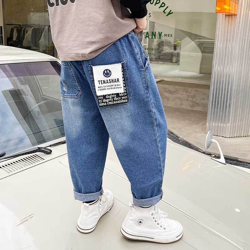 小黄鸭森活男童春秋款裤子男孩春款小儿童男宝宝直筒阔腿牛仔春季潮4