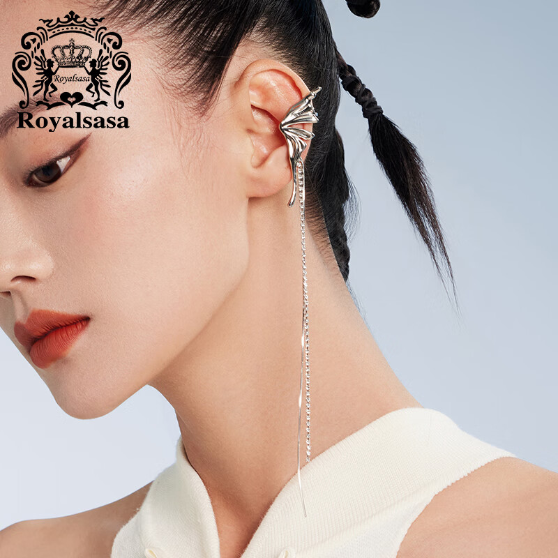 royal sasa 皇家莎莎蝴蝶结耳钉高级感流苏耳环新款左耳耳骨夹无耳洞
