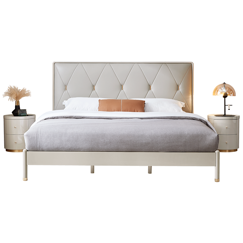 全友家居 床 轻奢欧皮软床主卧实木床屏边框双人床127801 1.5米床+105171床垫