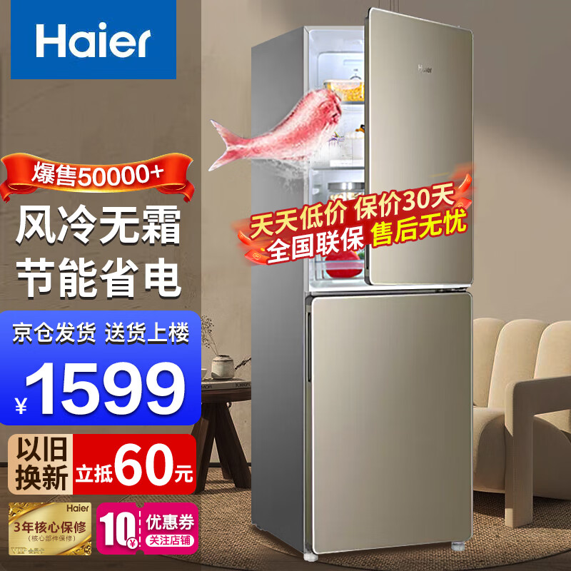 海尔（Haier）海尔冰箱小型双门家用迷你小冰箱超薄风冷无霜/直冷二门家电节能电冰箱 190升双门风冷无霜冰箱190WDPT