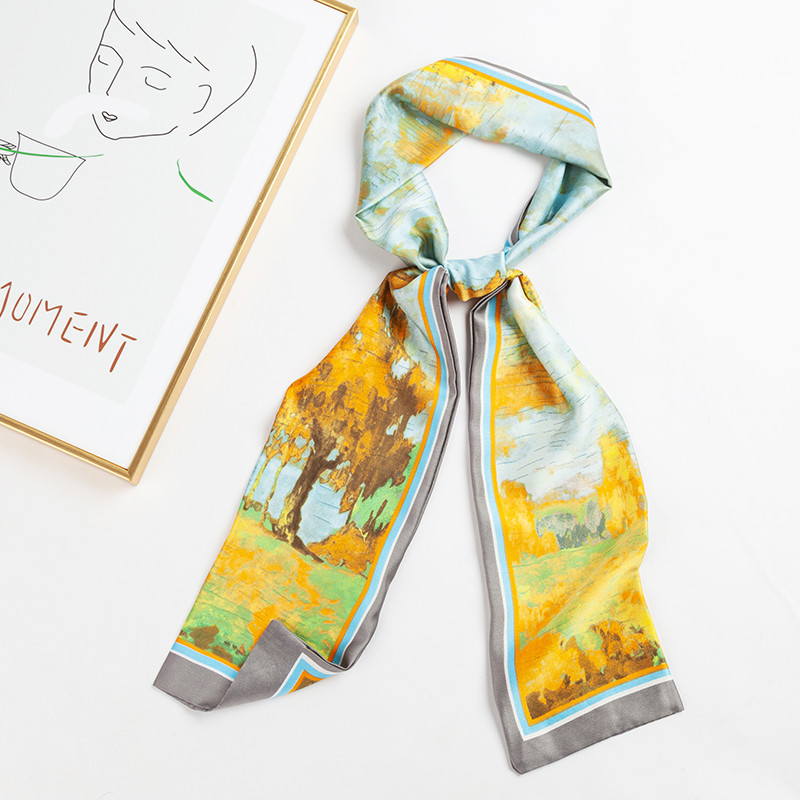 达芬奇密码韩版女士长条飘带绑包百搭礼物春秋季职业西装薄款领巾 秋日霞光 蓝色