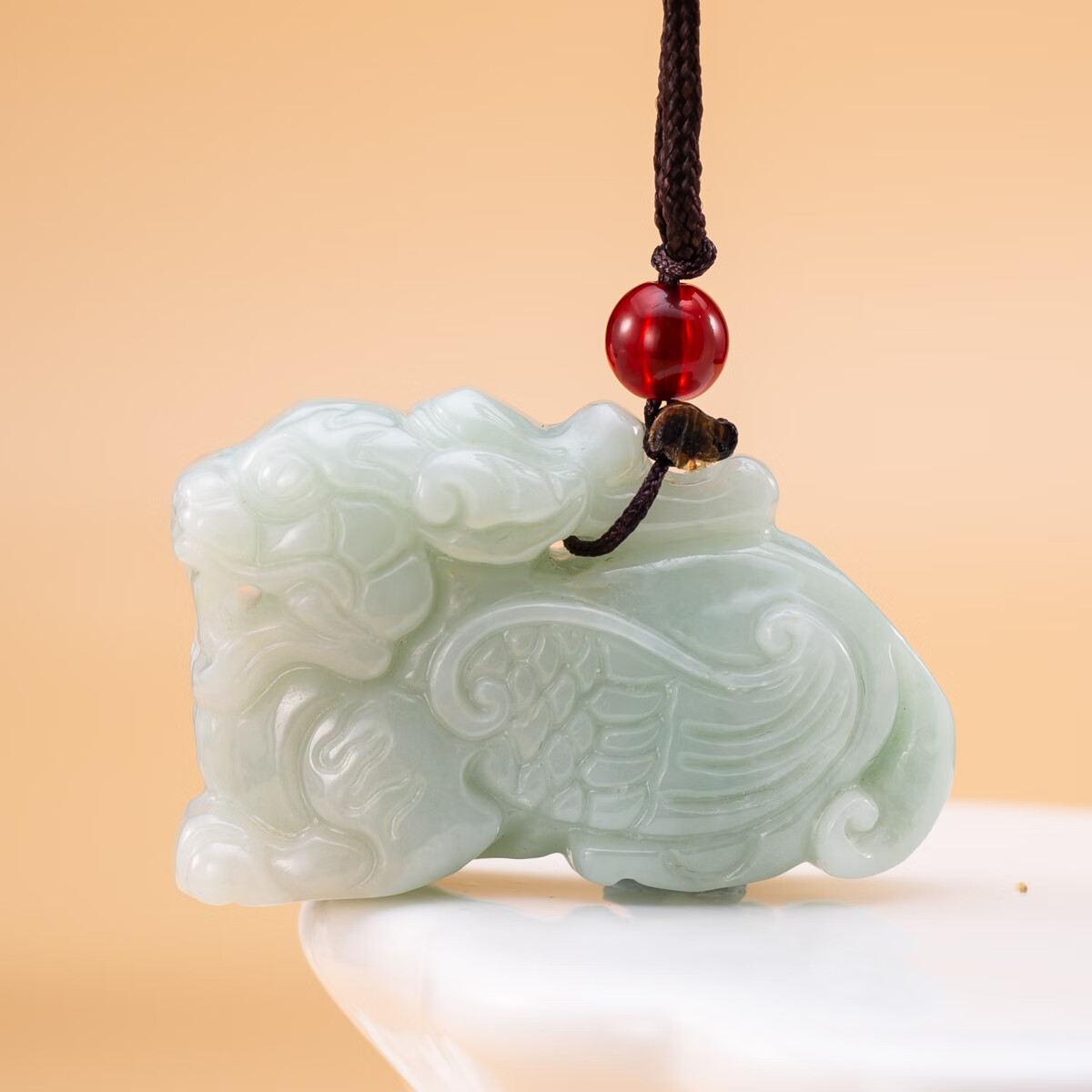 尘茹送证书天然翡翠飞天麒麟吊坠男女款玉石挂件浅绿色 挂件浅绿色