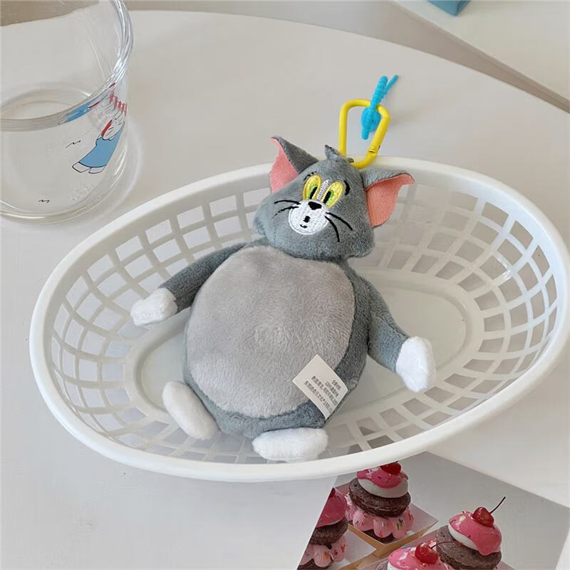 今饰梦正版猫和老鼠毛绒公仔钥匙扣可爱汤姆猫卡通玩偶情侣闺蜜包包挂件 扁扁款-汤姆猫