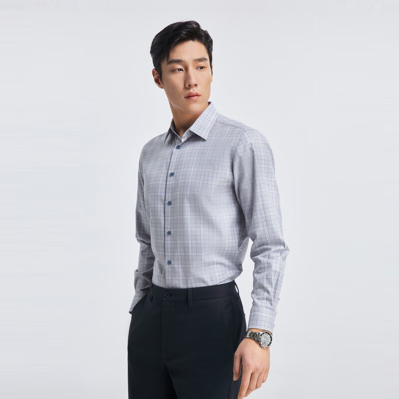 雅戈尔衬衫男士春夏青男长袖衬衫VLXD134839QJY 蓝色格纹VLXD134839HJY 38