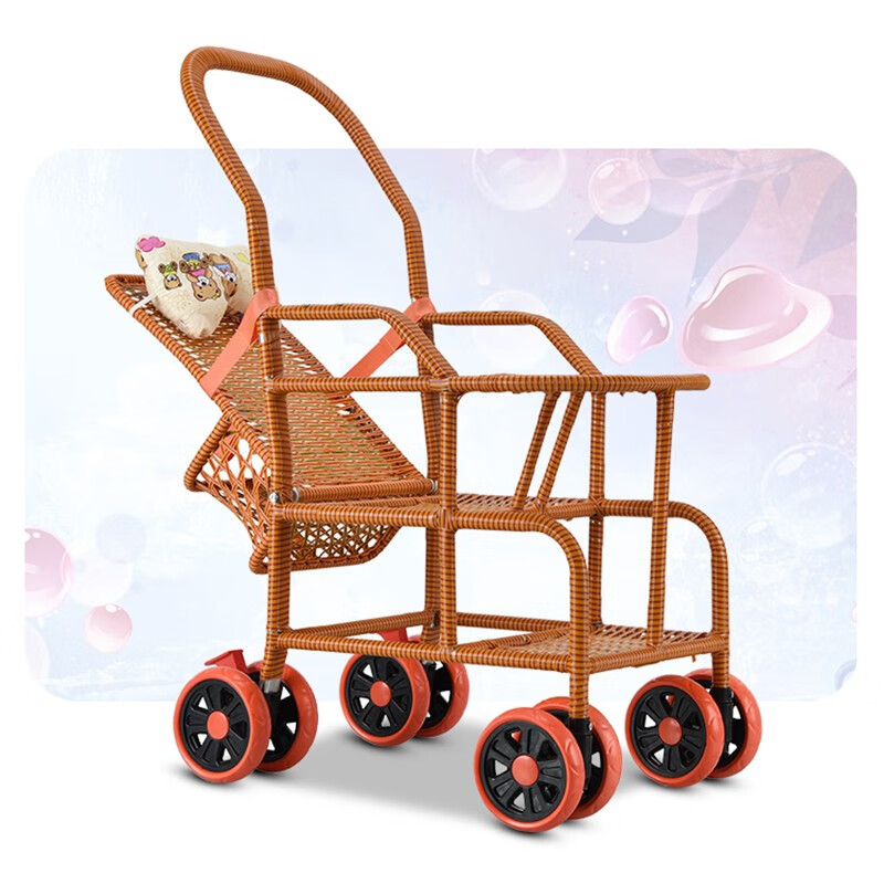 洛欧辰婴儿推车竹藤轻便宝宝儿童藤椅仿藤编织竹编双层护栏避震夏季