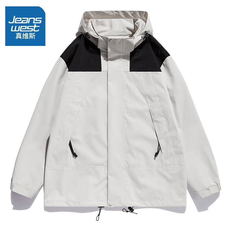 真维斯（Jeanswest）冲锋衣短外套男女情侣款三合一2023秋冬季新款百搭防风潮宽松夹克 SZLZ-2357象牙白 【单外套】 L (145-160斤)怎么样,好用不?
