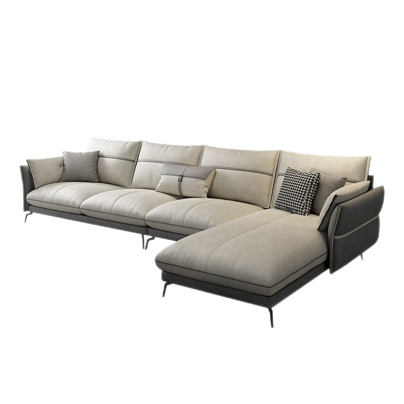 优卡吉 意式极简科技布艺沙发北欧实木小户型转角贵妃乳胶智能可免洗 SF-V10# 三人位+单人位+脚踏