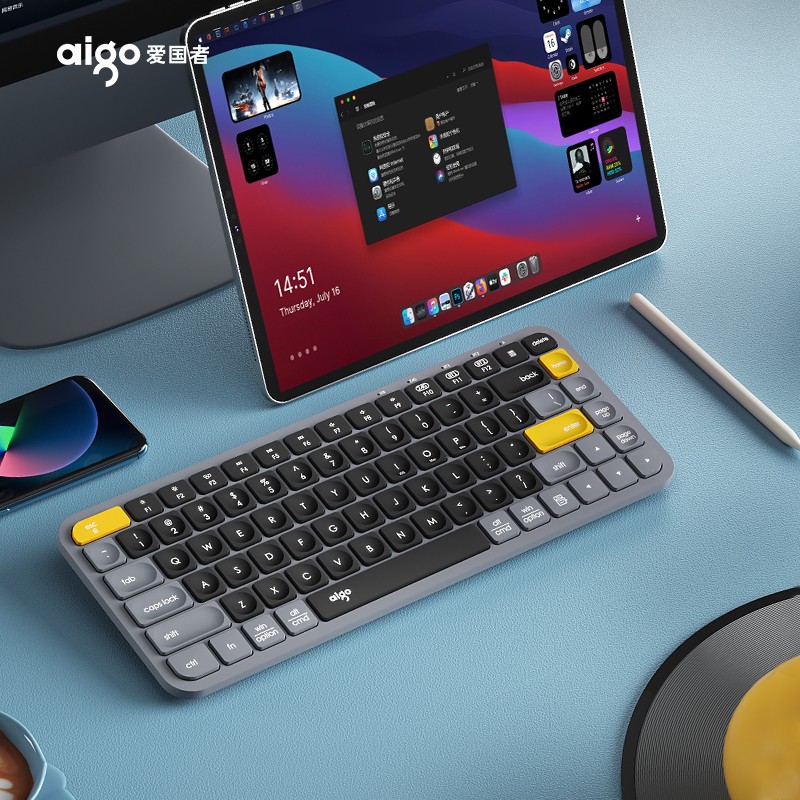 爱国者蓝牙通用无线键盘少女心多色无线键盘静音按键超薄设计办公游戏