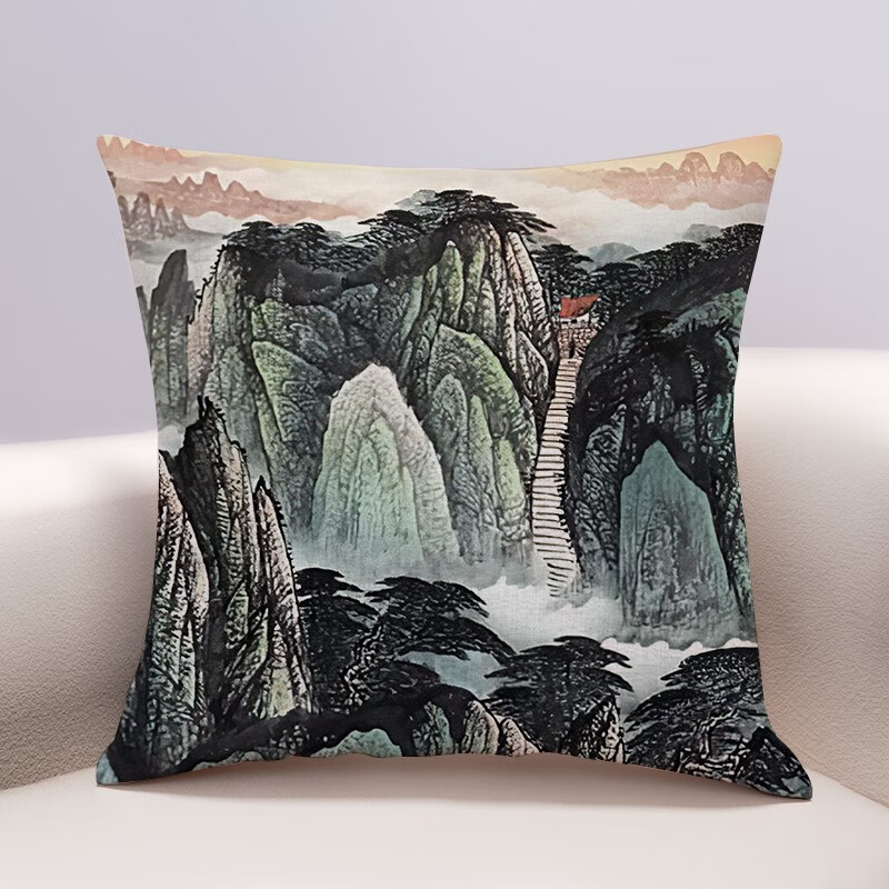 画泰山抱枕沙发客厅中国风靠山靠背舒适棉麻定 泰山图01 双面图案45x