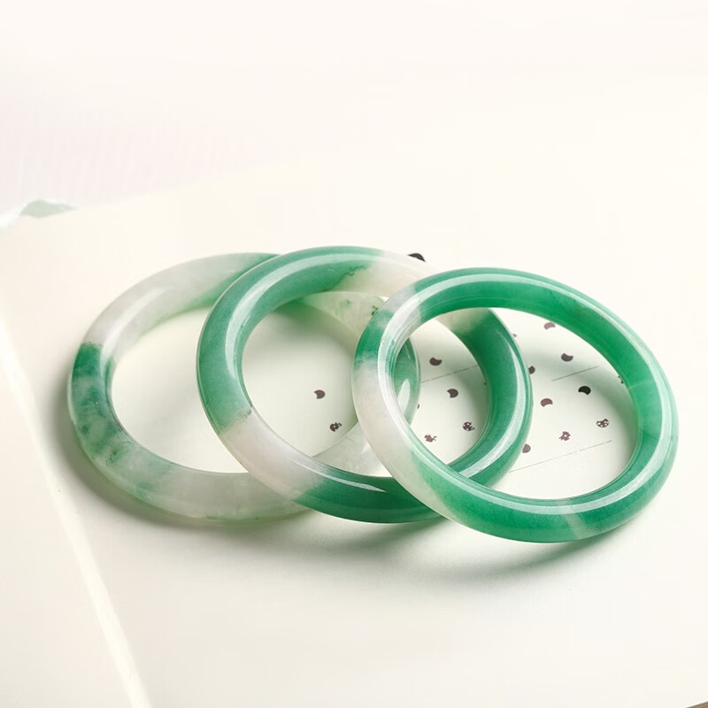 环配a货飘花独龙玉手镯 女圆条老坑玉石镯翡翠色天山翠手镯石英岩玉