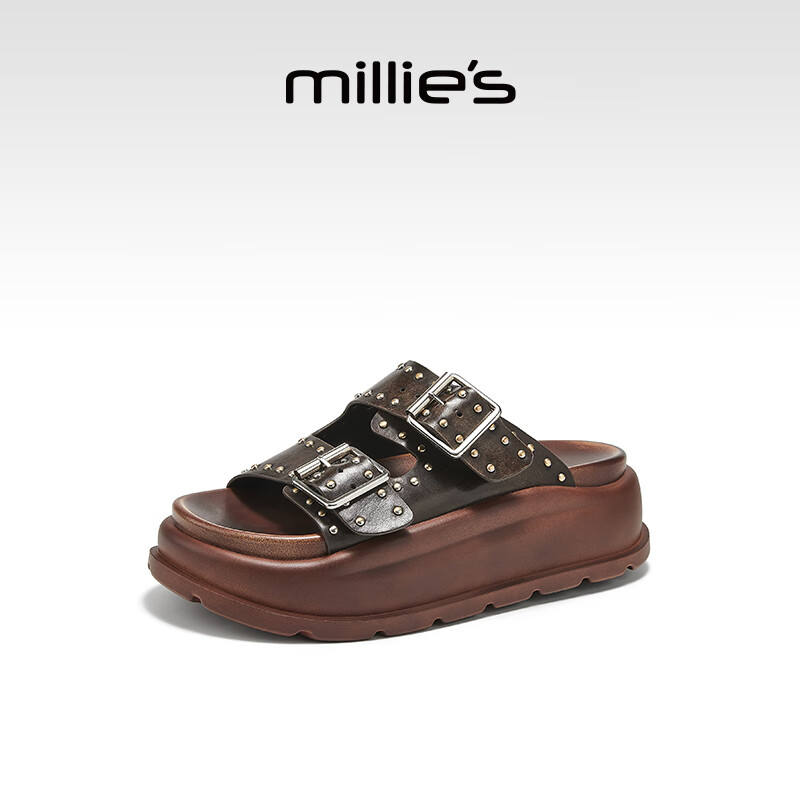 妙丽拖鞋女休闲舒适百搭居家厚底增高学士时尚2025年夏季新款 棕色 35 (225mm) 标准码