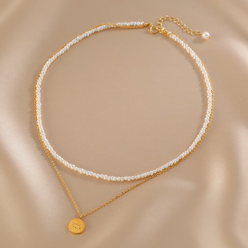 珠佩丽小米珍珠项链淡水珍珠项链女夏轻奢小众感双层叠戴颈链小米珠