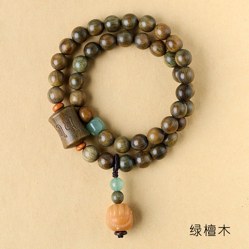 蒂宝莱(dibaolai)绿檀木手串六字真言双圈款手串男女文玩佛珠手链复古