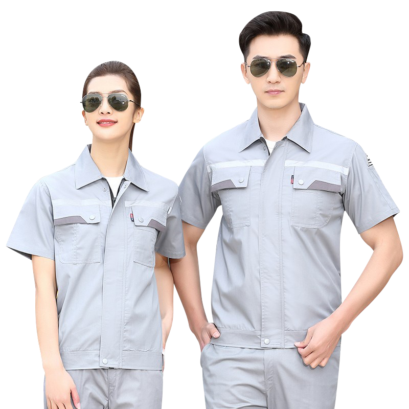耐典防靜電工作服套裝夏季短袖勞保服男女汽修工程服廠(chǎng)服定制 灰色185
