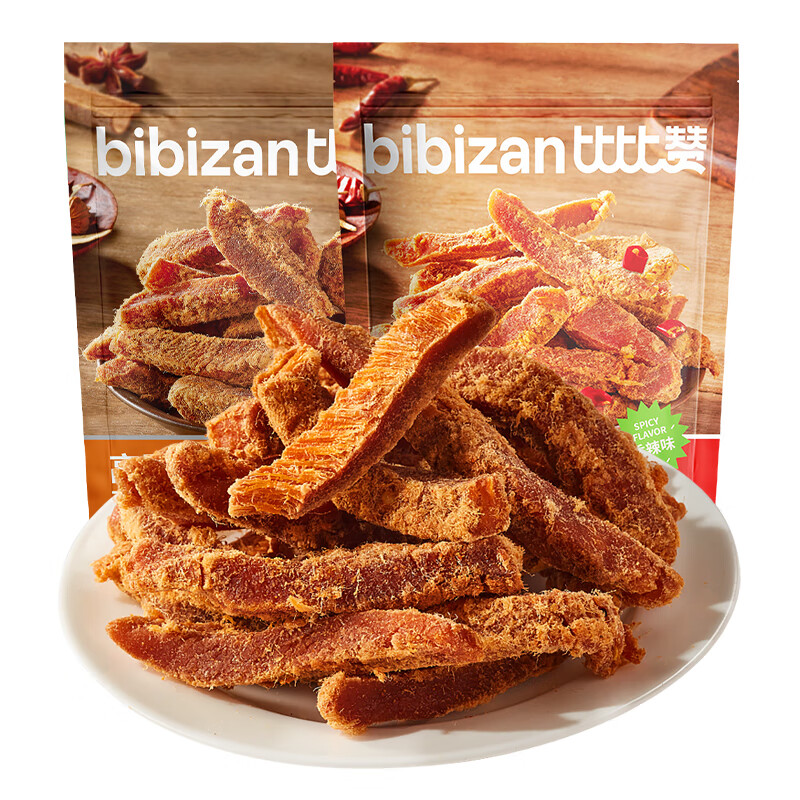比比赞（BIBIZAN）鸡肉条鸡胸肉500g香辣味解馋耐嚼休闲零食品肉干肉脯即食 高蛋白鸡胸肉条【五香味】100g*2