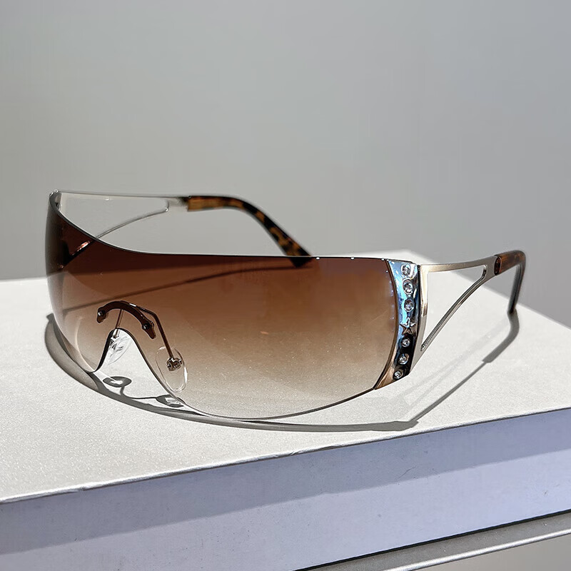 婕茵桐朋克眼镜网红个性一体式镶钻太阳镜朋克时尚潮流街拍遮阳in 茶