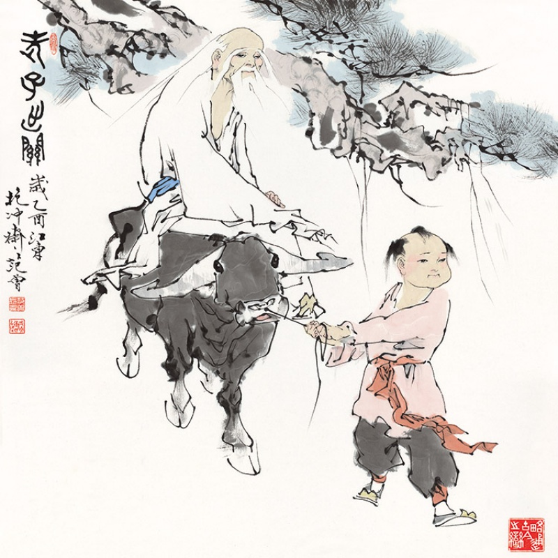 老子出关紫气东来 范曾国画老子出关图斗方形人物字画高清宣纸画心微