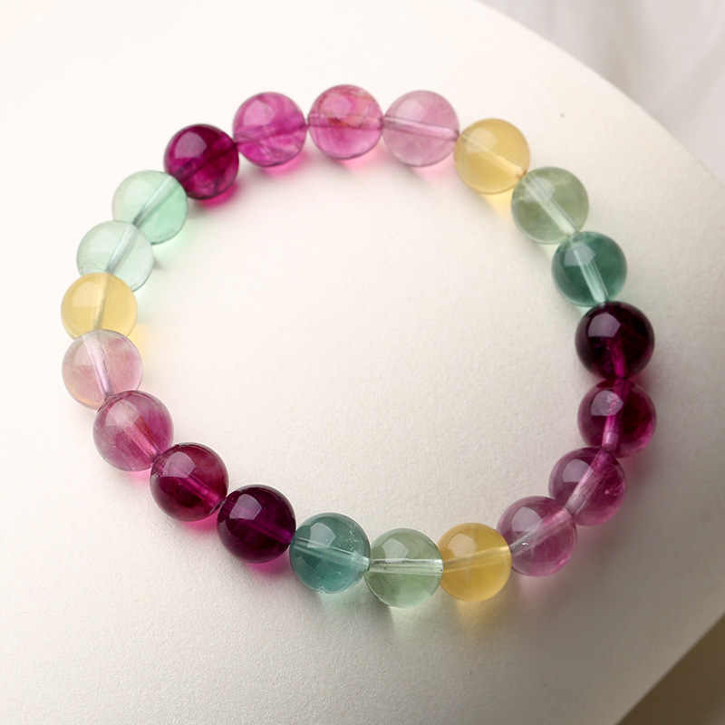 水晶彩萤石手串女生彩虹撞色七彩萤石手链手饰7a情侣手链潮流个性 钻