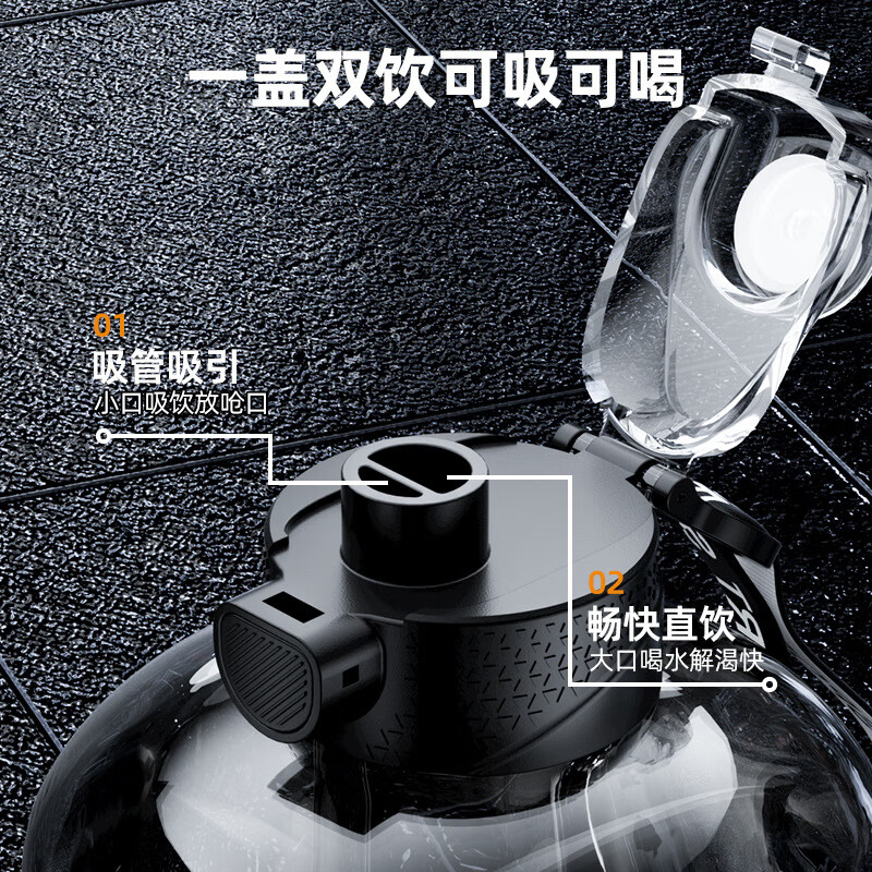OQB水杯大容量4000毫升工地专用4000ml吨吨桶秋冬季运动水壶男生大肚 1700ml 黑色-食品级PC