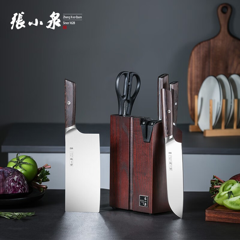 张小泉淳锋系列家用刀具套装六件套不锈钢菜刀组合d40540100 带刀架六